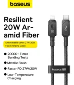 Baseus Cable de Carga rápida y Datos Tipo-C a Lightning, 20W, 2m, Negro - Imagen 2